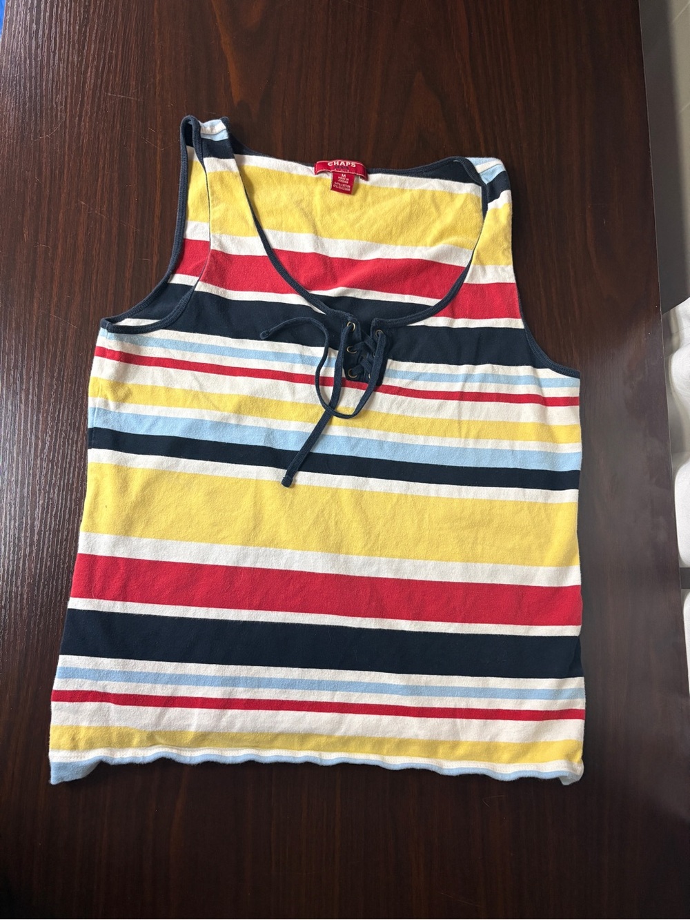 Chaps Denim Striped Lace Up Tank Top Women’s M Y2K